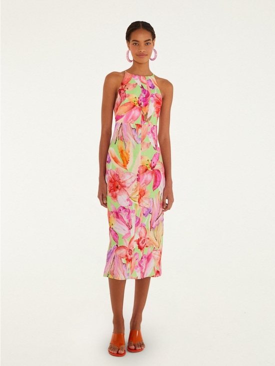 FARM Rio Dresses & Skirts - FARM RIO Floral Halter Midi Dress in Pink and Green